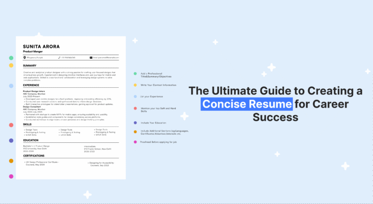 Sample concise resume next to guide text showing how to write a resume with no experience for career success.