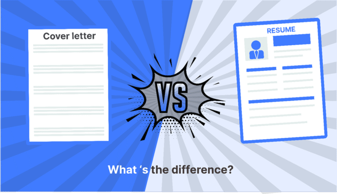 Illustration comparing a cover letter and a resume with the text "What's the difference?".