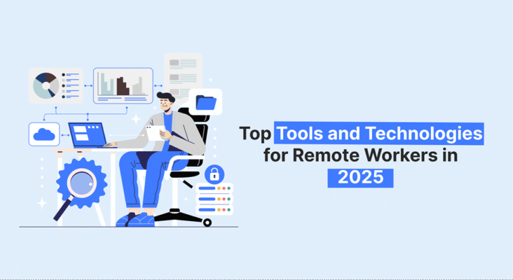 Person using laptop with various data visualization tools and cloud technology, highlighting top tools and technologies for remote workers in 2025.
