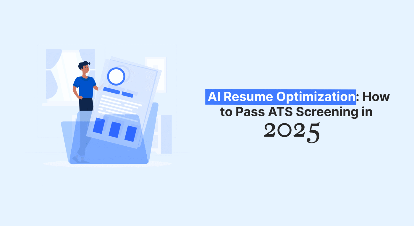 Illustration of AI resume optimization tips for passing ATS screening in 2025 with a person reviewing a resume.