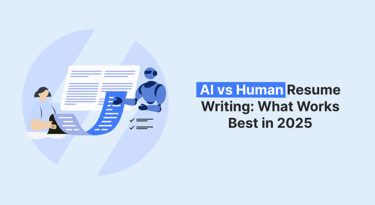 Illustration comparing AI vs human resume writing to show what works best in 2025 and why it matters for modern job seekers.