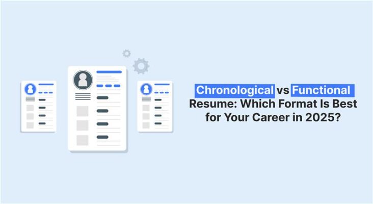 Illustration of resume formats with text "Chronological vs Functional Resume: Which Format Is Best for Your Career in 2025?".