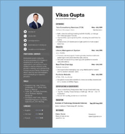 Resume template for entry-level software engineers with projects in Java, Node.js, and web development, ideal for freshers.