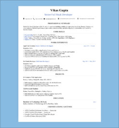 senior full-stack developer resume, highlighting 10+ years of experience building scalable web projects. using JavaScript, React.js, Node.js, and cloud solutions.