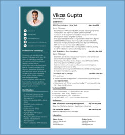 Two-page resume for managers with detailed experience, skills, certifications, and education in a clean, professional layout